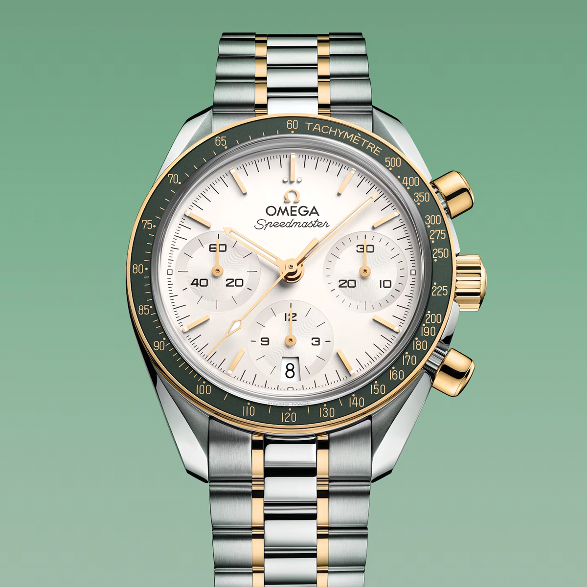 Speedmaster Chronograph Two-Tone 18K Moonshine™ Gold and Steel 38mm - Opaline Silvery on Bracelet