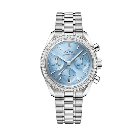 Relógio Speedmaster Chronograph Azul Gelo e Bezel Cravejado