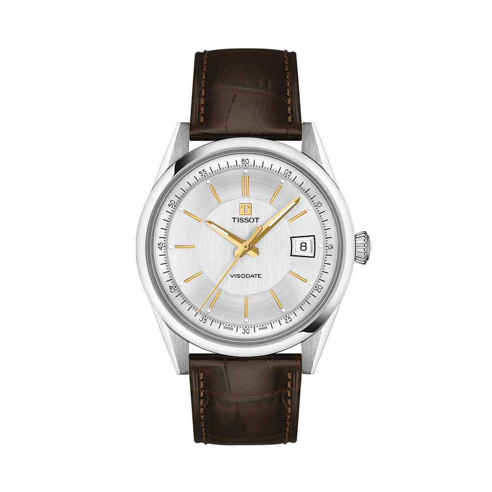 Visodate 39mm - Silver on Leather Strap