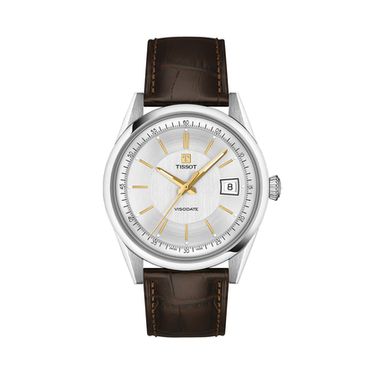 Visodate 39mm - Silver on Leather Strap