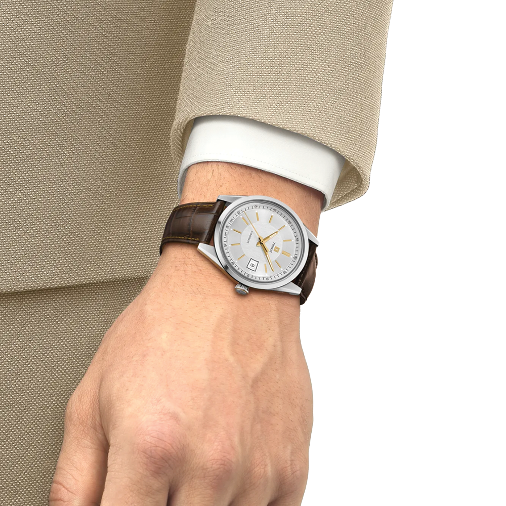Visodate 39mm - Silver on Leather Strap