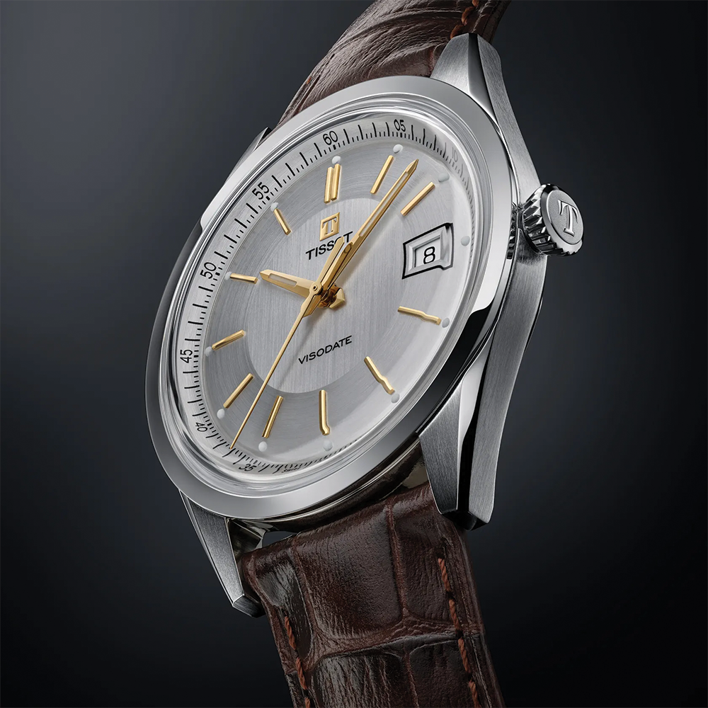 Visodate 39mm - Silver on Leather Strap