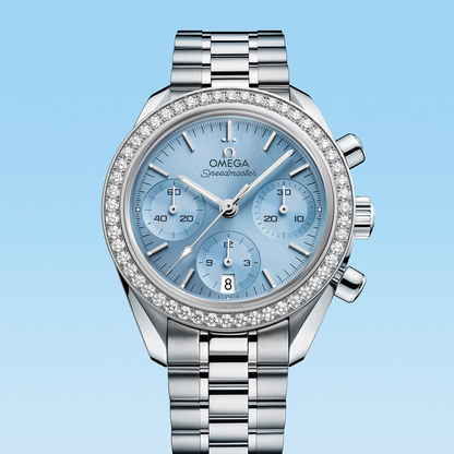 Speedmaster Chronograph 38mm - Ice Blue, Diamond-Set Bezel on Bracelet